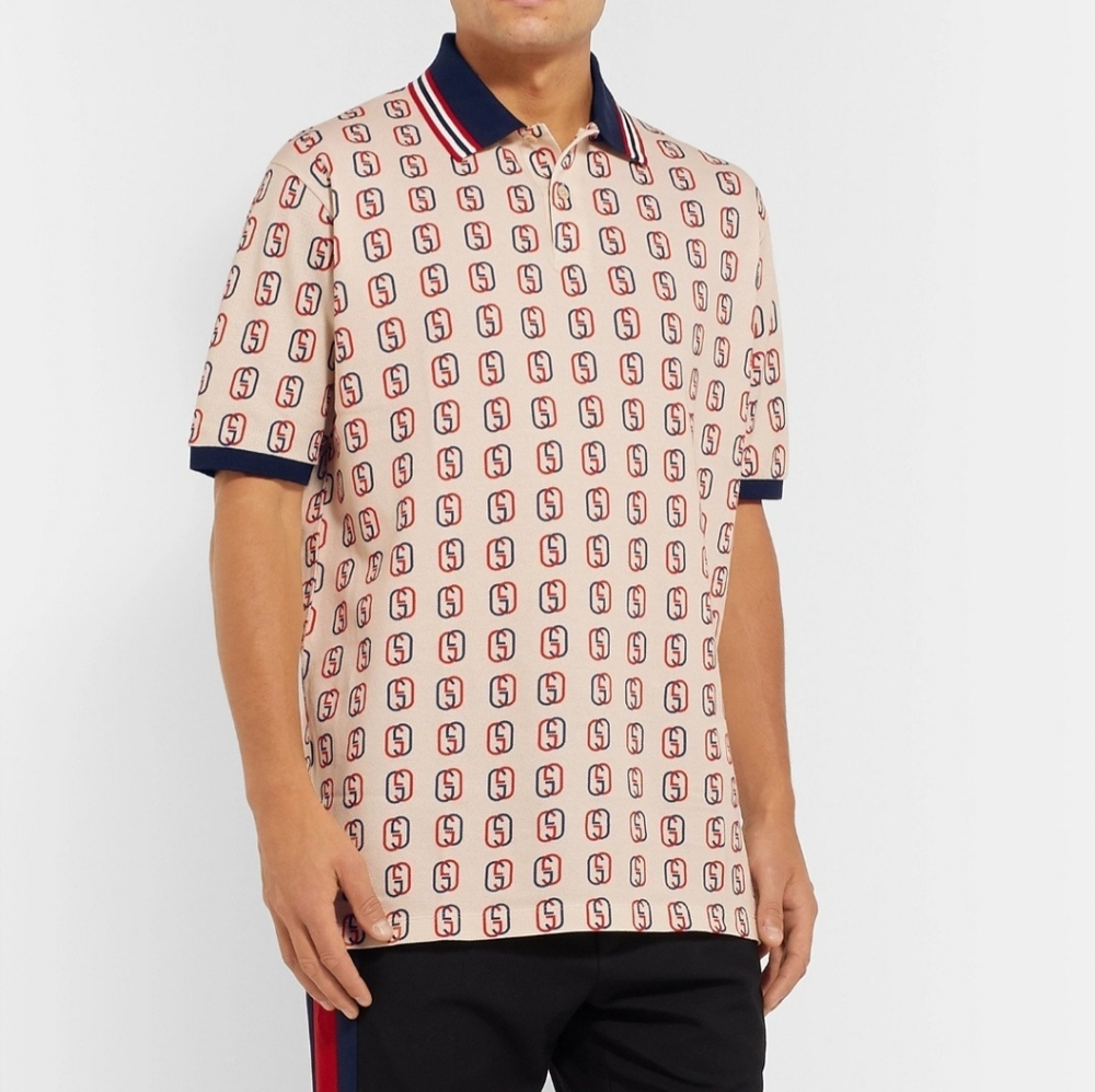 Gucci - Oversized Logo-Print Stretch-Cotton Piqué Polo Shirt - Neutrals